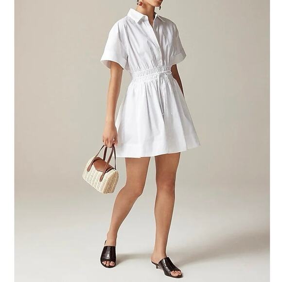 NWT J.Crew Elena Mini Shirtdress In 100% Cotton Poplin White Size 12 Tall - Picture 1 of 10